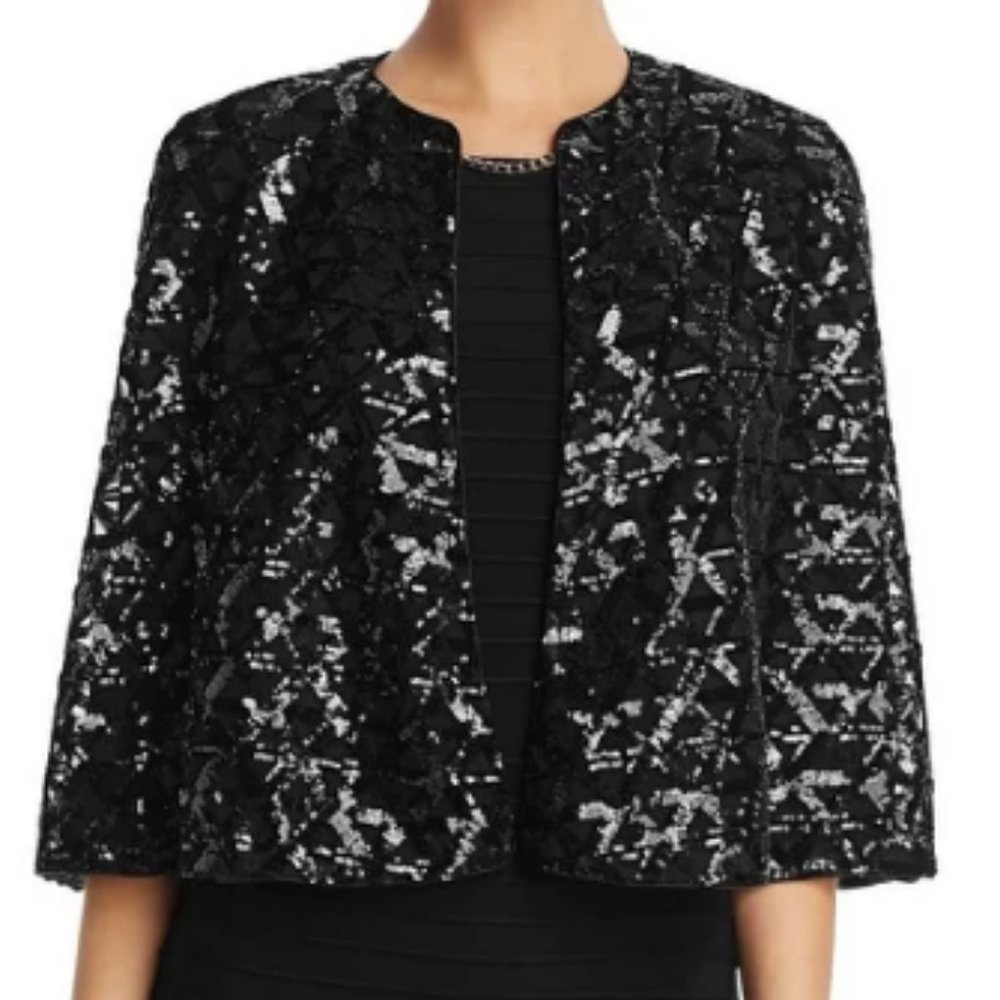 LAUNDRY BY SHELLI SEGAL SEQUIN CAPE IN BLACK